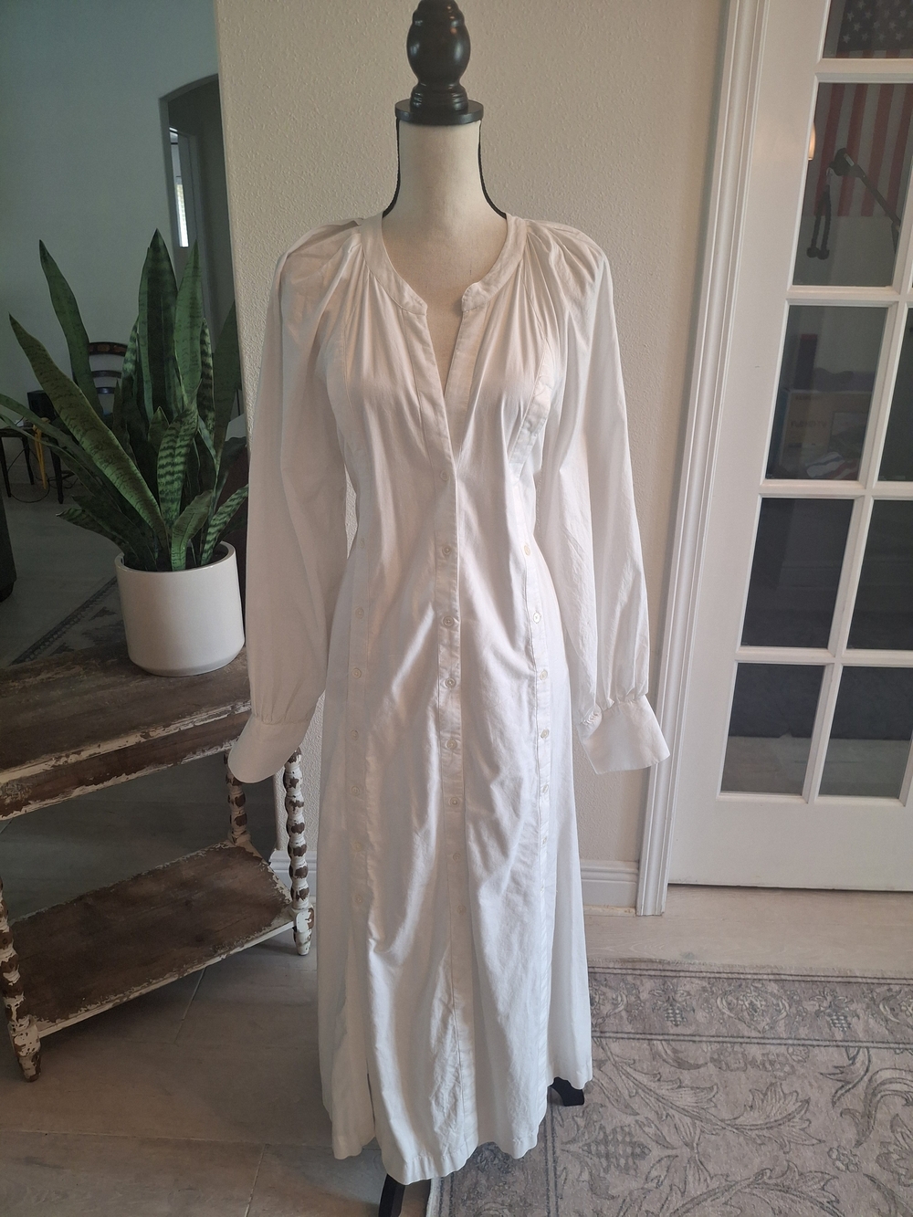 Free People White Long-Sleeve Button-Down Maxi Dress